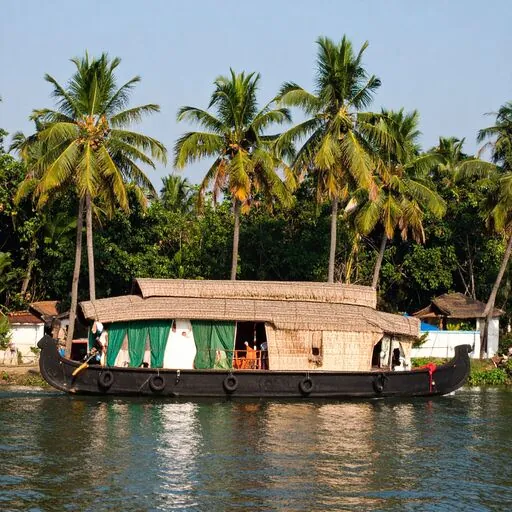 Houseboat on the palm-lined Kerala backwaters